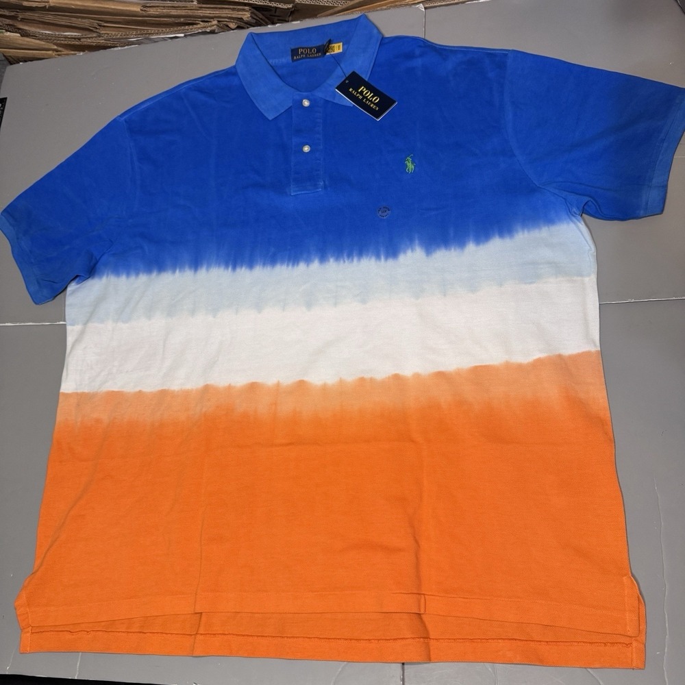 Polo Ralph Lauren Polo Shirt 3XB Big Tie Dye Blue Orange White Short Sleeve New